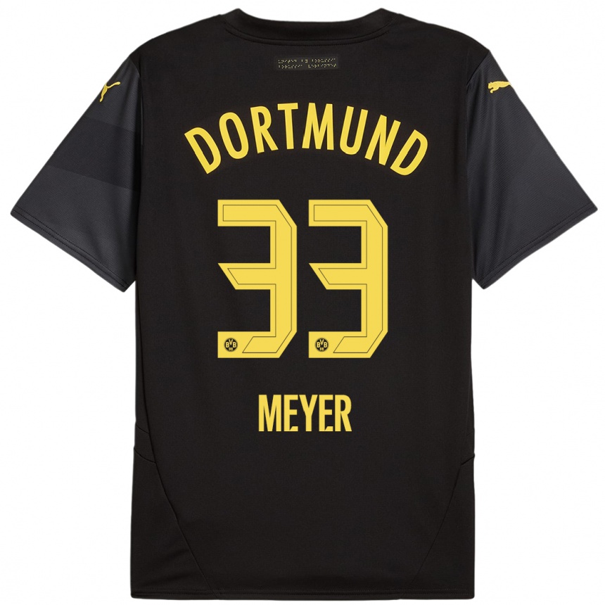 Kids Football Alexander Meyer #33 Black Yellow Away Jersey 2024/25 T-Shirt Australia