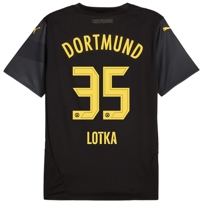 Kids Football Marcel Lotka #35 Black Yellow Away Jersey 2024/25 T-Shirt Australia