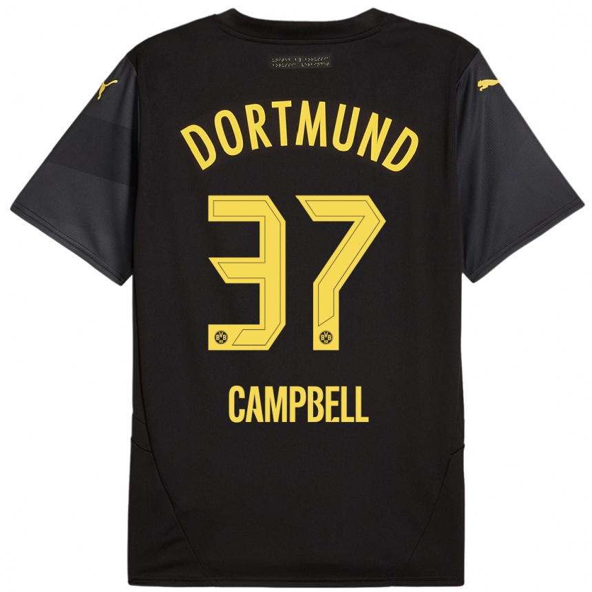 Kids Football Cole Campbell #37 Black Yellow Away Jersey 2024/25 T-Shirt Australia