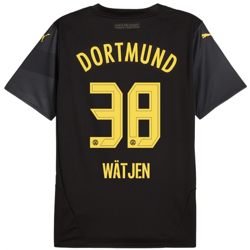 Kids Football Kjell Wätjen #38 Black Yellow Away Jersey 2024/25 T-Shirt Australia