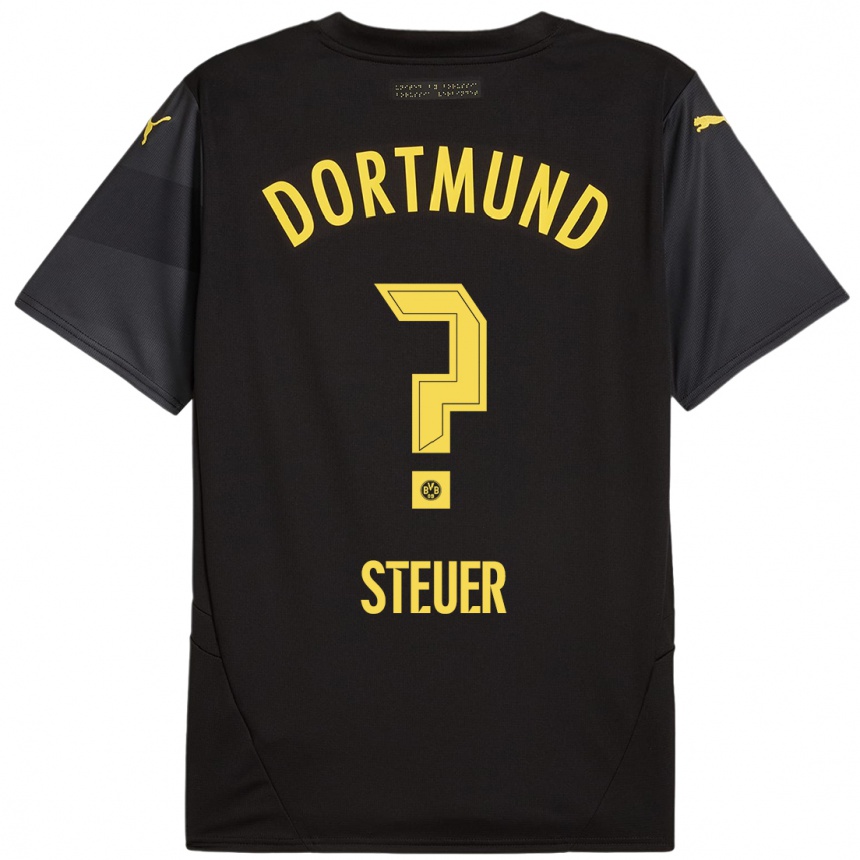 Kids Football Etienne Steuer #0 Black Yellow Away Jersey 2024/25 T-Shirt Australia