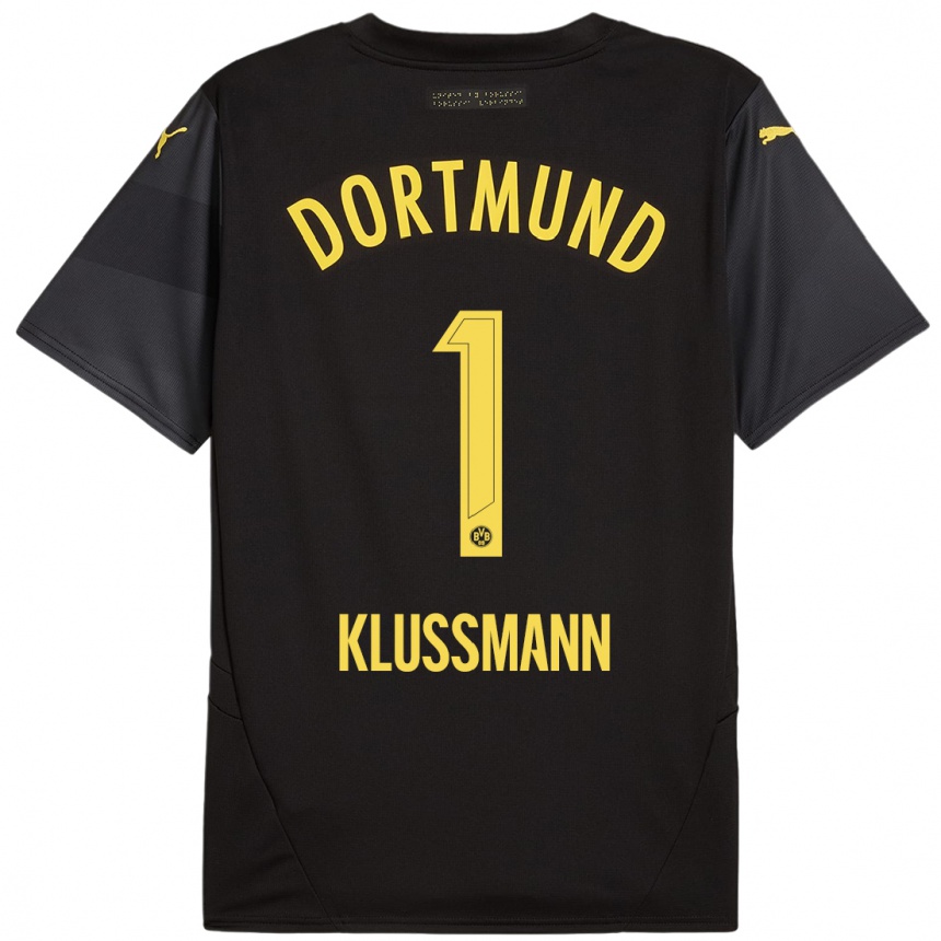 Kids Football Leon Klußmann #1 Black Yellow Away Jersey 2024/25 T-Shirt Australia