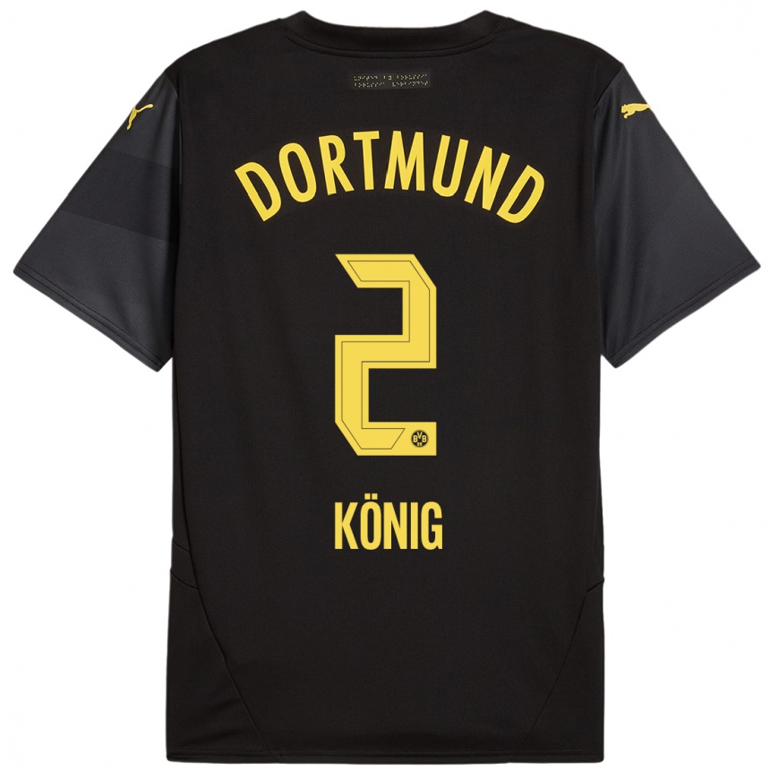 Kids Football Niklas König #2 Black Yellow Away Jersey 2024/25 T-Shirt Australia