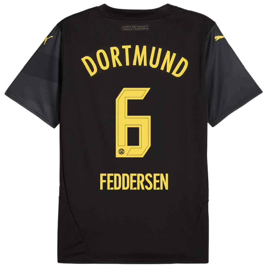 Kids Football Jonas Feddersen #6 Black Yellow Away Jersey 2024/25 T-Shirt Australia