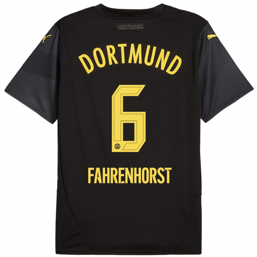 Kids Football Luke Fahrenhorst #6 Black Yellow Away Jersey 2024/25 T-Shirt Australia