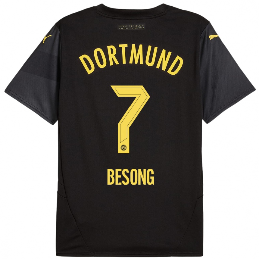 Kids Football Paul-Philipp Besong #7 Black Yellow Away Jersey 2024/25 T-Shirt Australia