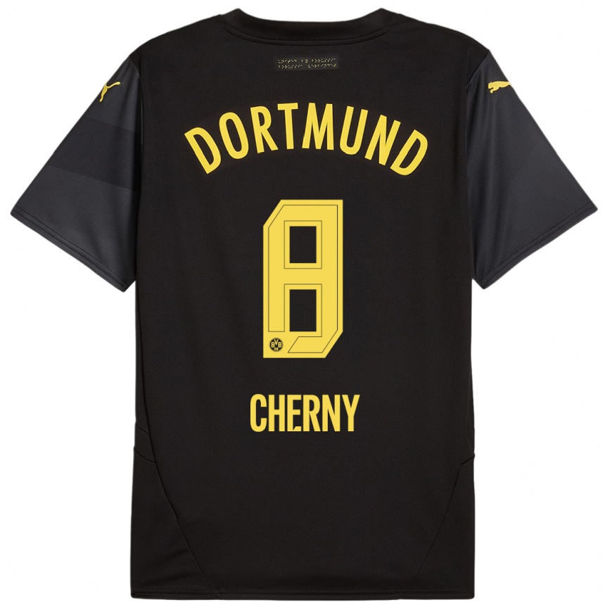 Kids Football Nick Cherny #8 Black Yellow Away Jersey 2024/25 T-Shirt Australia