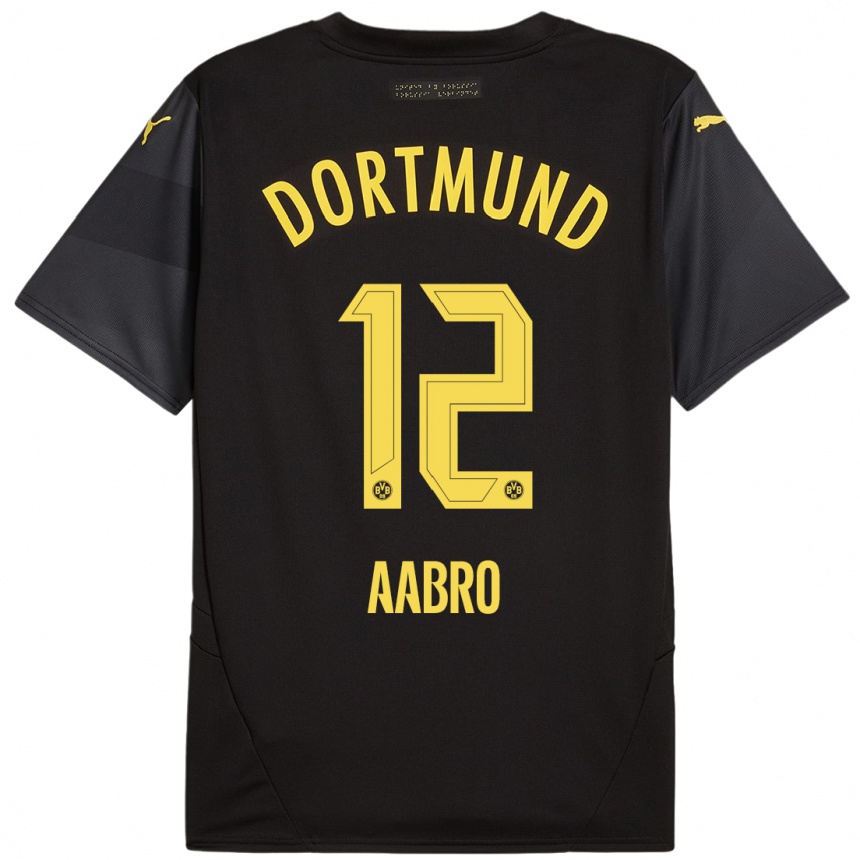 Kids Football Gustav Aabro #12 Black Yellow Away Jersey 2024/25 T-Shirt Australia