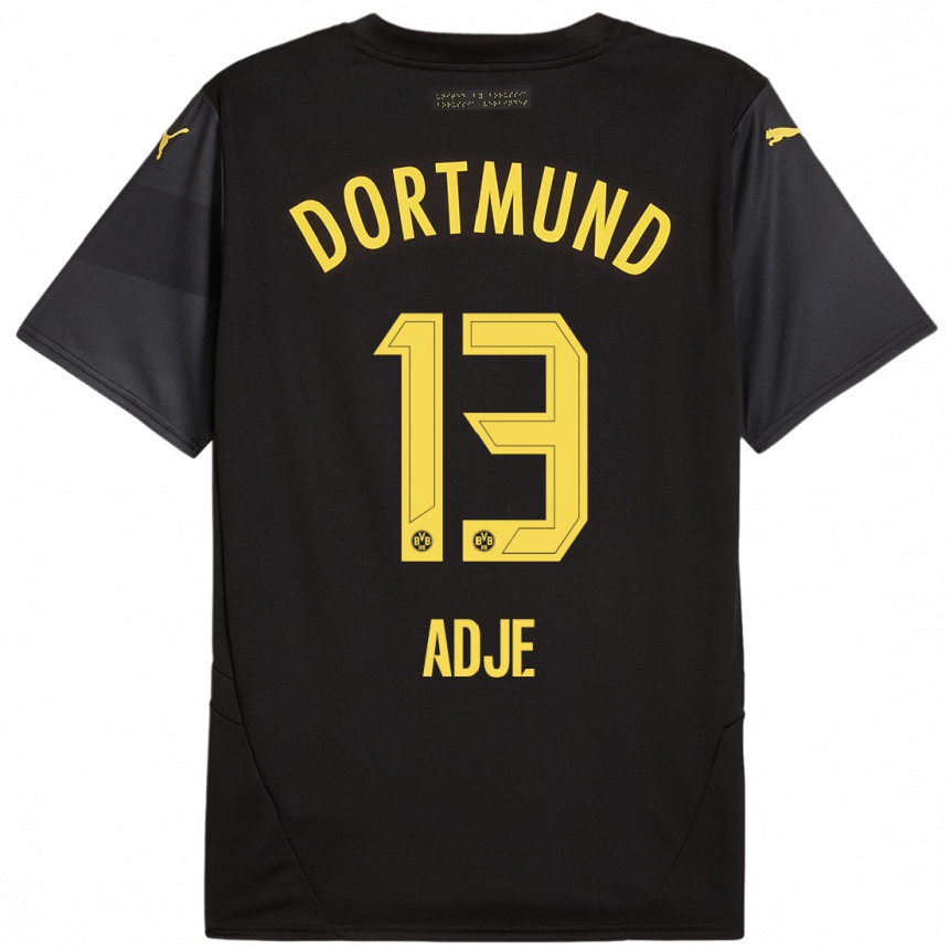 Kids Football Miguel Adje #13 Black Yellow Away Jersey 2024/25 T-Shirt Australia