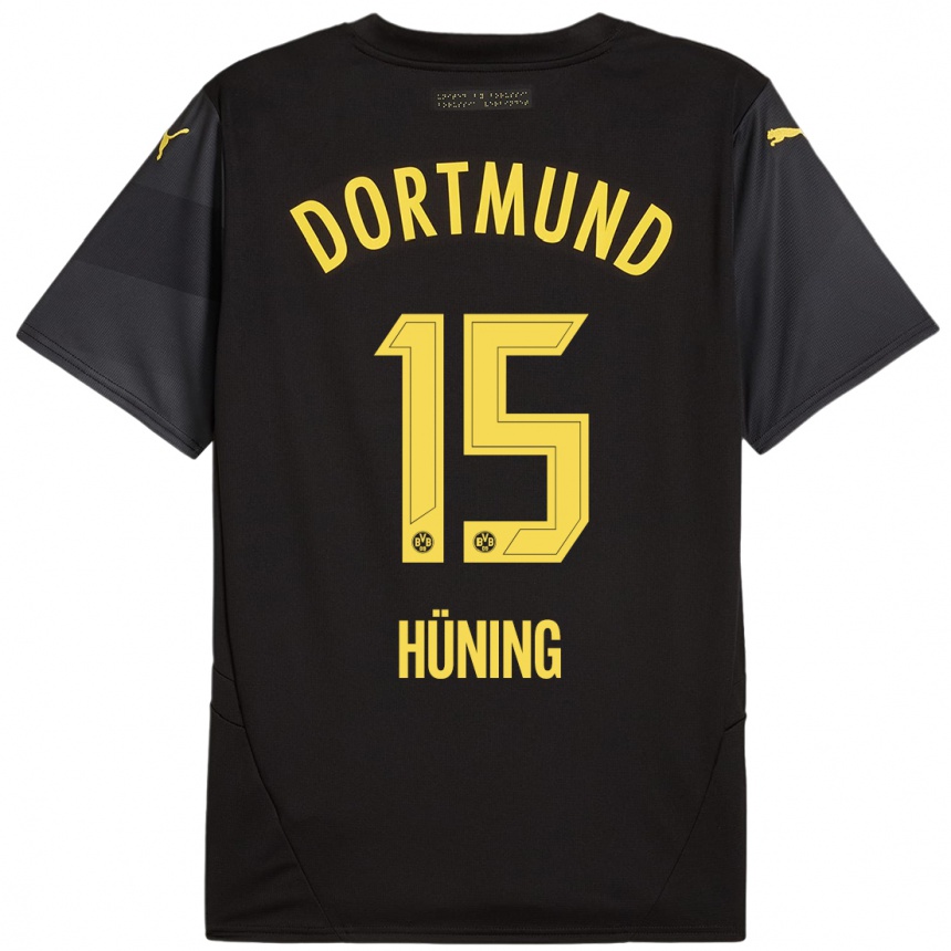 Kids Football Ben Hüning #15 Black Yellow Away Jersey 2024/25 T-Shirt Australia