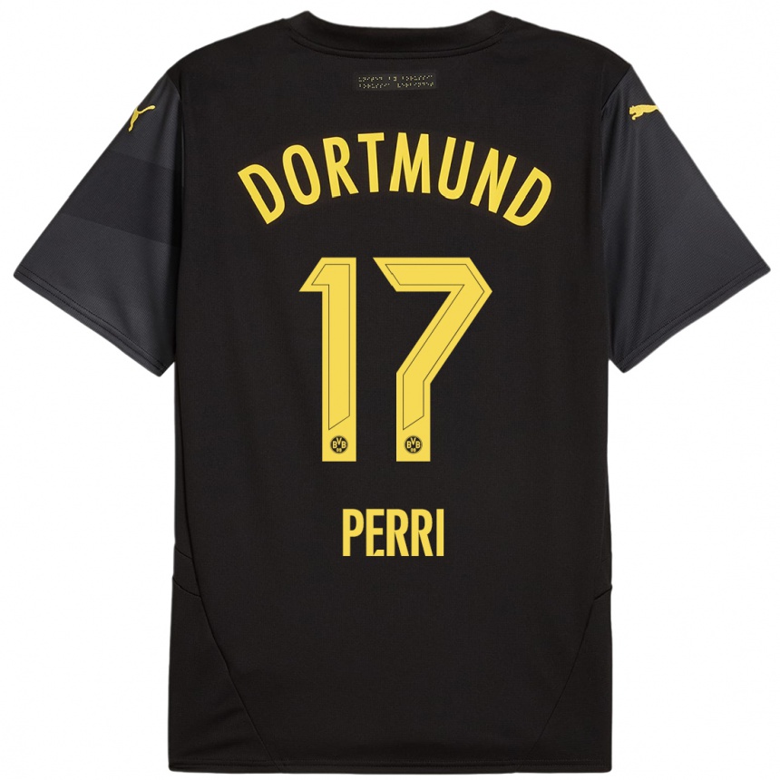 Kids Football Luca Perri #17 Black Yellow Away Jersey 2024/25 T-Shirt Australia