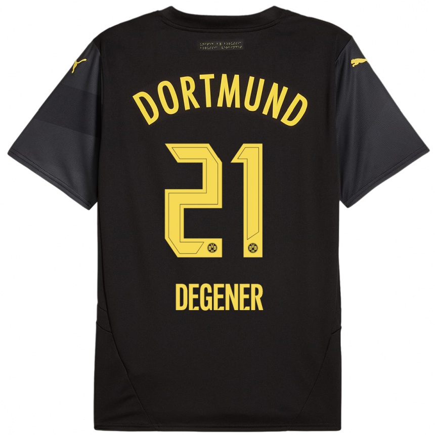 Kids Football Tim Degener #21 Black Yellow Away Jersey 2024/25 T-Shirt Australia