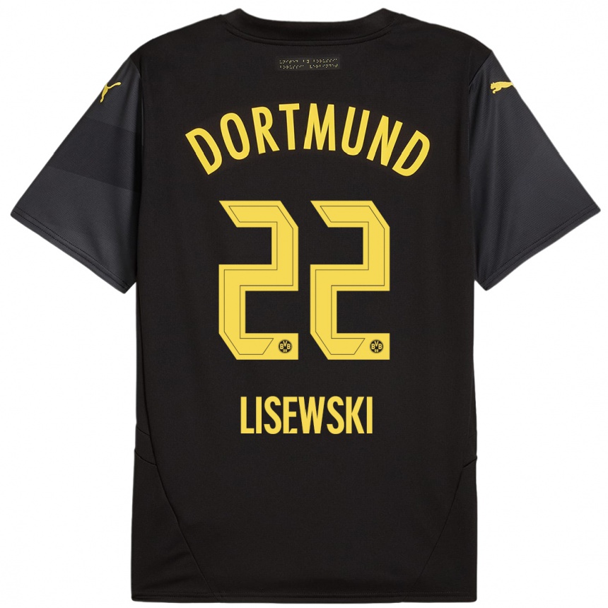 Kids Football Robin Lisewski #22 Black Yellow Away Jersey 2024/25 T-Shirt Australia