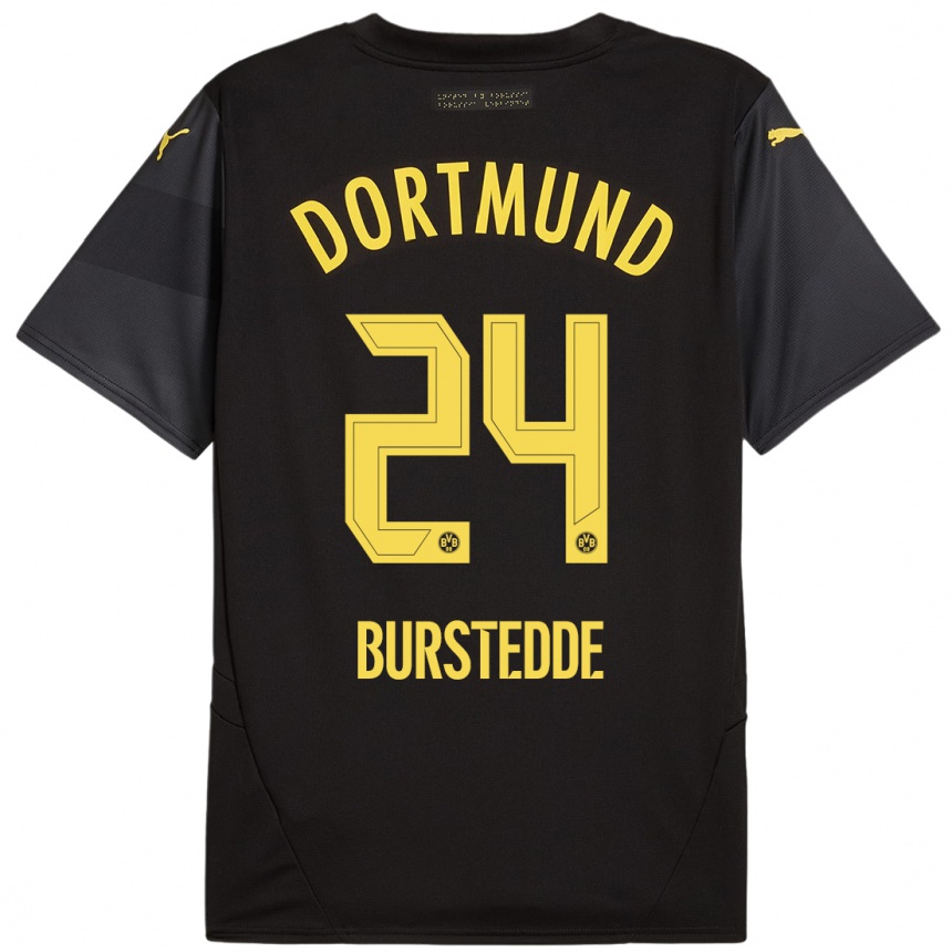 Kids Football Joshua Burstedde #24 Black Yellow Away Jersey 2024/25 T-Shirt Australia