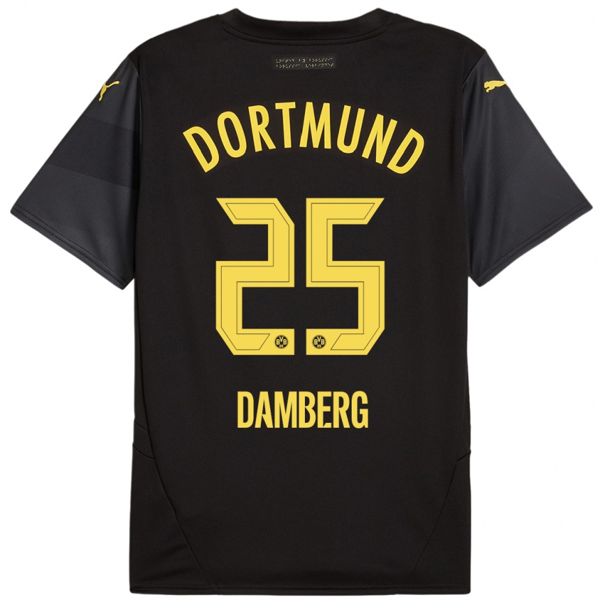 Kids Football Niclas Damberg #25 Black Yellow Away Jersey 2024/25 T-Shirt Australia