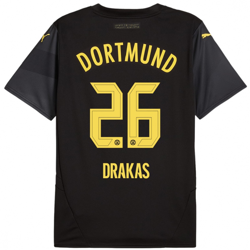 Kids Football Babis Drakas #26 Black Yellow Away Jersey 2024/25 T-Shirt Australia