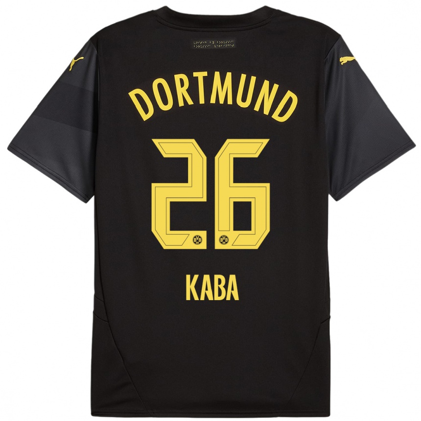 Kids Football Mussa Kaba #26 Black Yellow Away Jersey 2024/25 T-Shirt Australia