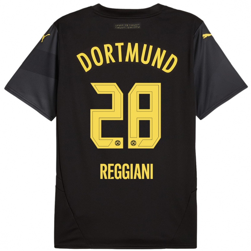 Kids Football Luca Reggiani #28 Black Yellow Away Jersey 2024/25 T-Shirt Australia