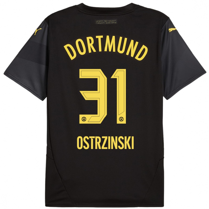 Kids Football Silas Ostrzinski #31 Black Yellow Away Jersey 2024/25 T-Shirt Australia