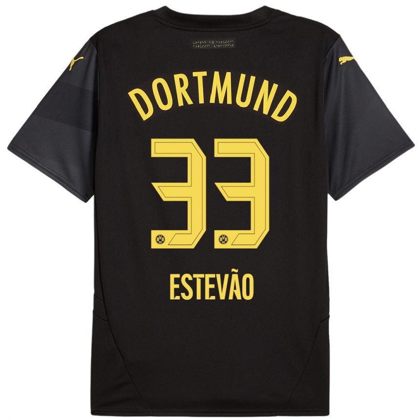 Kids Football Tiago Estevão #33 Black Yellow Away Jersey 2024/25 T-Shirt Australia