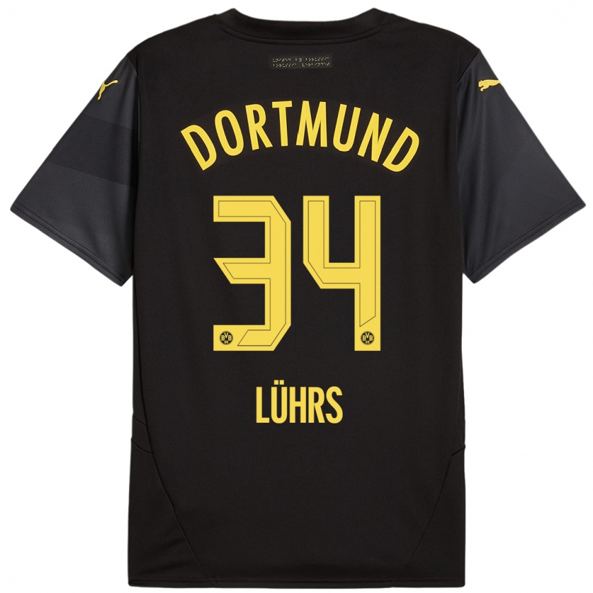 Kids Football Yannik Lührs #34 Black Yellow Away Jersey 2024/25 T-Shirt Australia