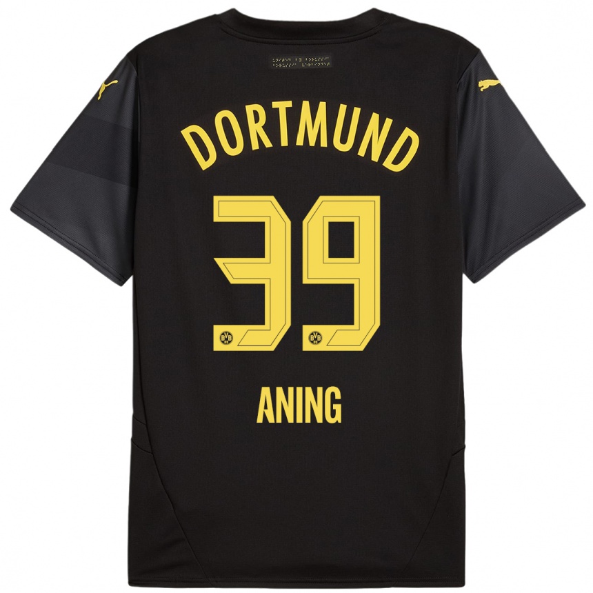 Kids Football Prince Aning #39 Black Yellow Away Jersey 2024/25 T-Shirt Australia