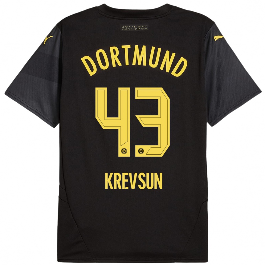 Kids Football Danylo Krevsun #43 Black Yellow Away Jersey 2024/25 T-Shirt Australia