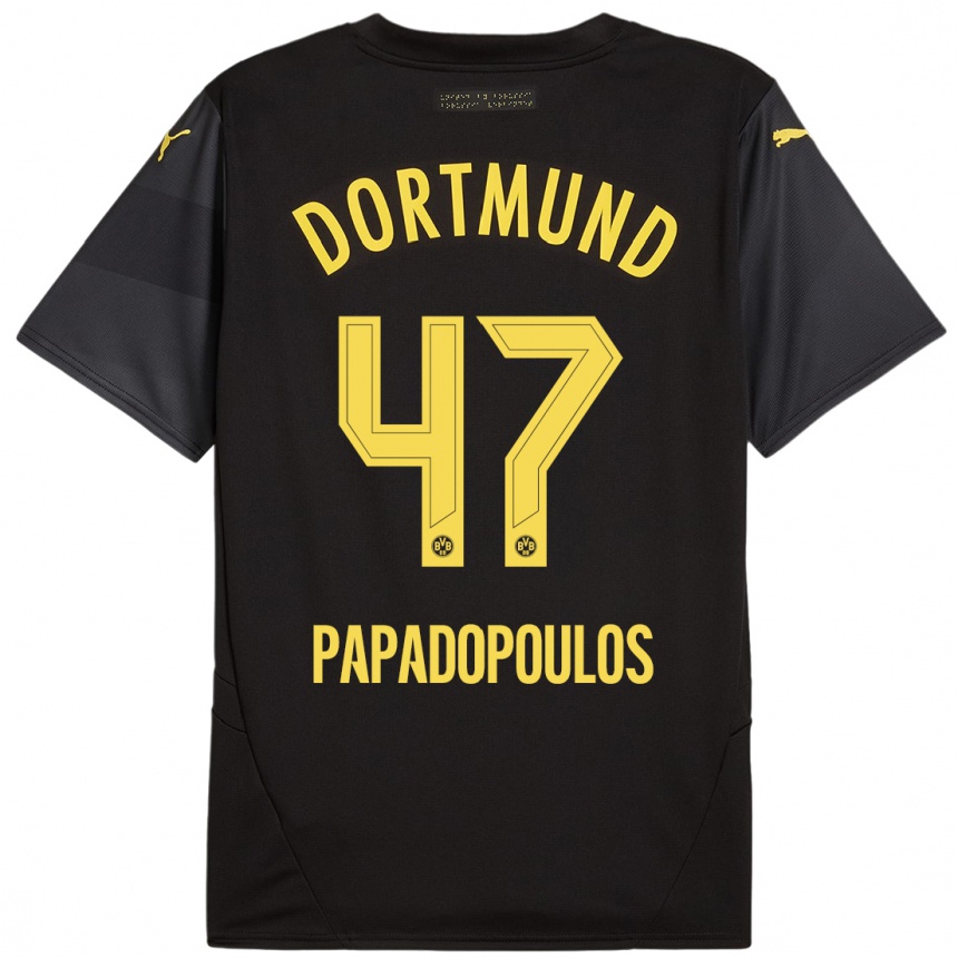 Kids Football Antonios Papadopoulos #47 Black Yellow Away Jersey 2024/25 T-Shirt Australia