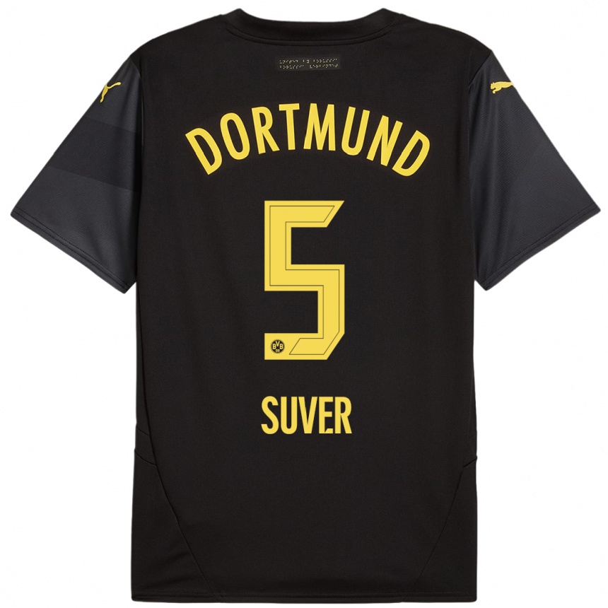 Kids Football Mario Suver #5 Black Yellow Away Jersey 2024/25 T-Shirt Australia