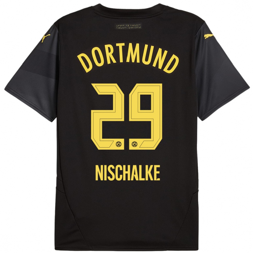 Kids Football Jermain Nischalke #29 Black Yellow Away Jersey 2024/25 T-Shirt Australia