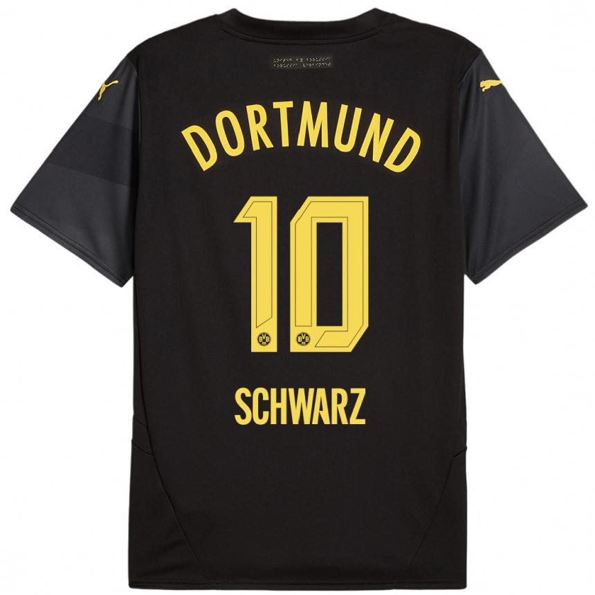 Kids Football Oskar Schwarz #10 Black Yellow Away Jersey 2024/25 T-Shirt Australia