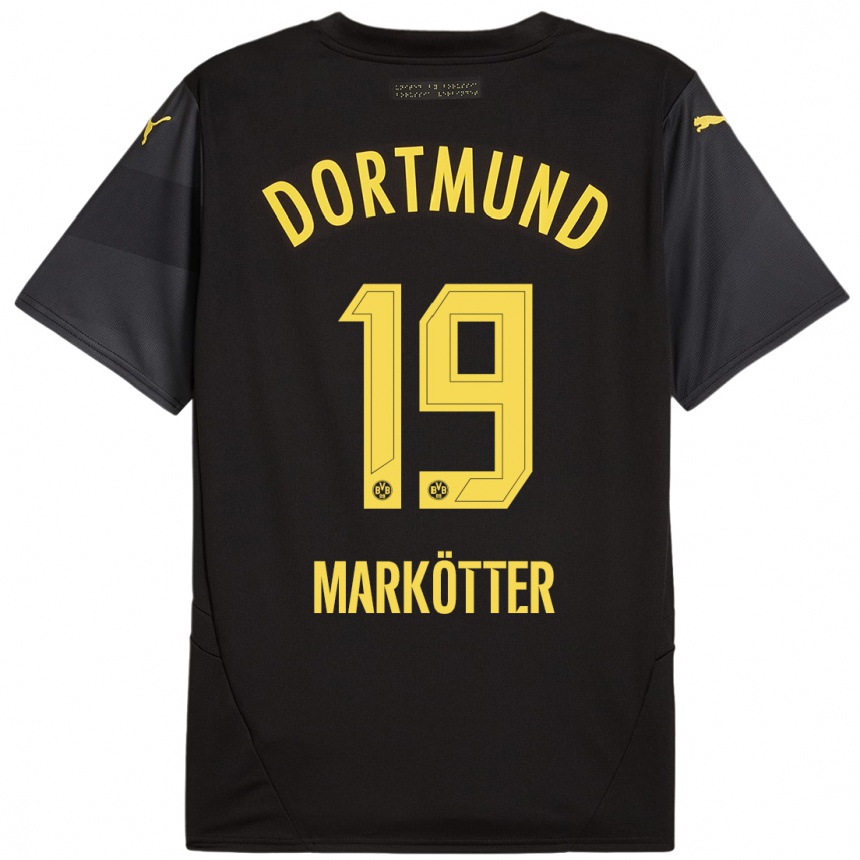 Kids Football Jonah Markötter #19 Black Yellow Away Jersey 2024/25 T-Shirt Australia