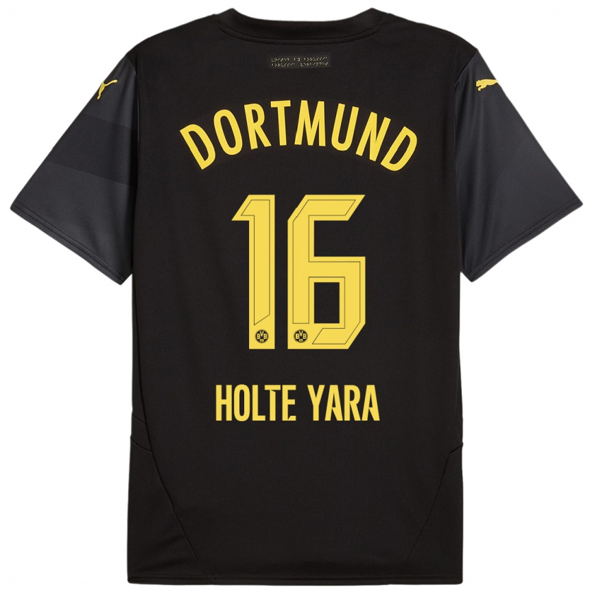 Kids Football Ten Holte Yara #16 Black Yellow Away Jersey 2024/25 T-Shirt Australia