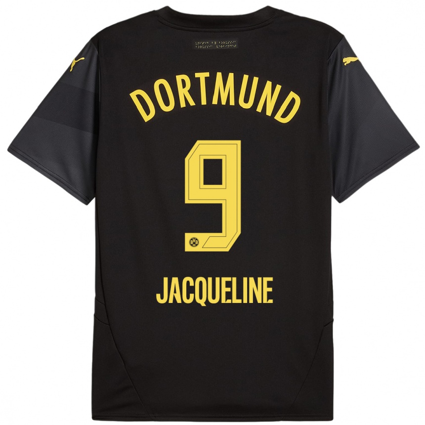 Kids Football Moreno Jacqueline #9 Black Yellow Away Jersey 2024/25 T-Shirt Australia