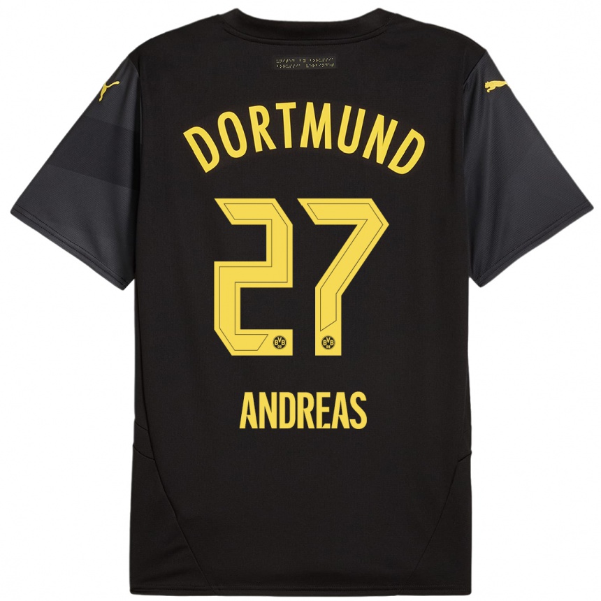 Kids Football Kuno Andreas #27 Black Yellow Away Jersey 2024/25 T-Shirt Australia