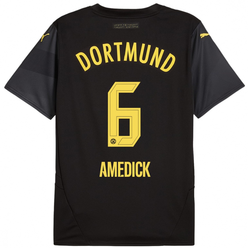 Kids Football Maik Amedick #6 Black Yellow Away Jersey 2024/25 T-Shirt Australia