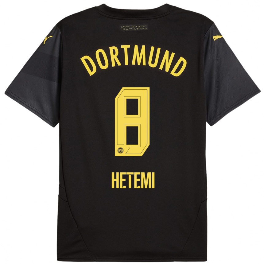 Kids Football Rilind Hetemi #8 Black Yellow Away Jersey 2024/25 T-Shirt Australia