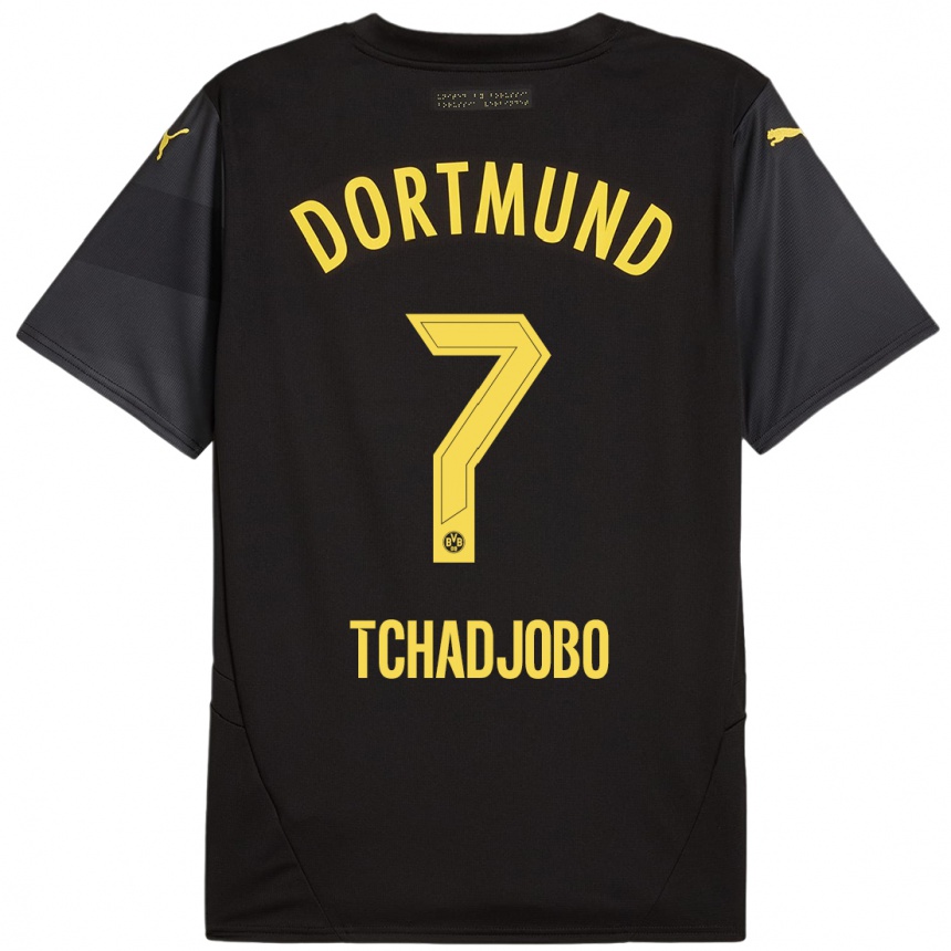 Kids Football Dia Tchadjobo #7 Black Yellow Away Jersey 2024/25 T-Shirt Australia