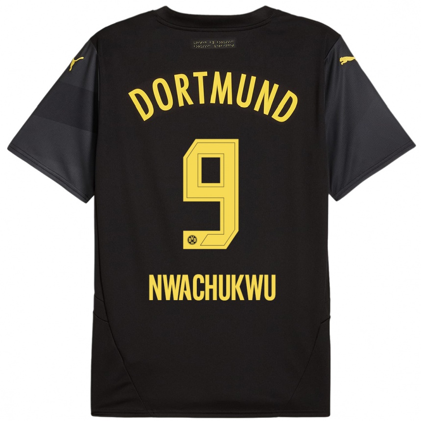 Kids Football Isaak Nwachukwu #9 Black Yellow Away Jersey 2024/25 T-Shirt Australia