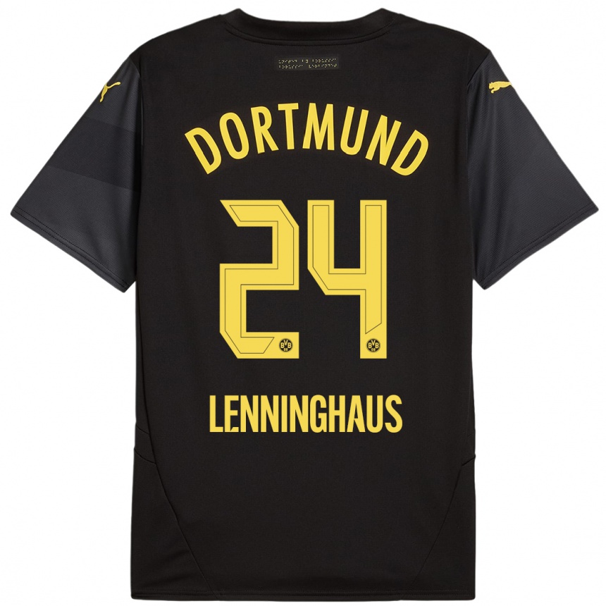 Kids Football Mika Lenninghaus #24 Black Yellow Away Jersey 2024/25 T-Shirt Australia