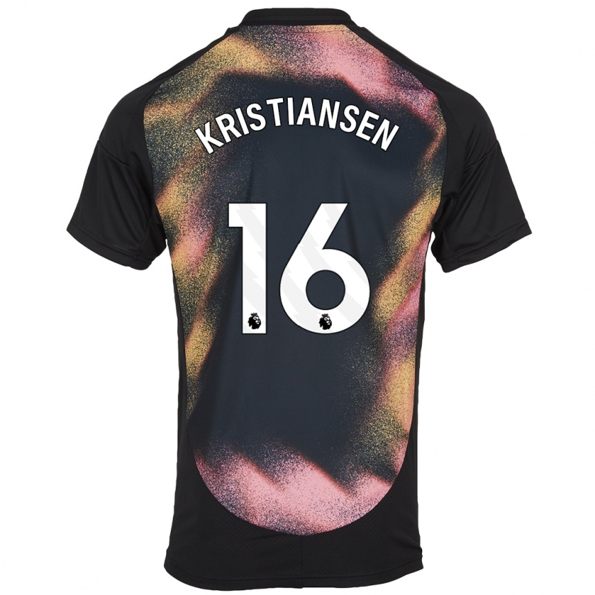 Kids Football Victor Kristiansen #16 Black White Away Jersey 2024/25 T-Shirt Australia