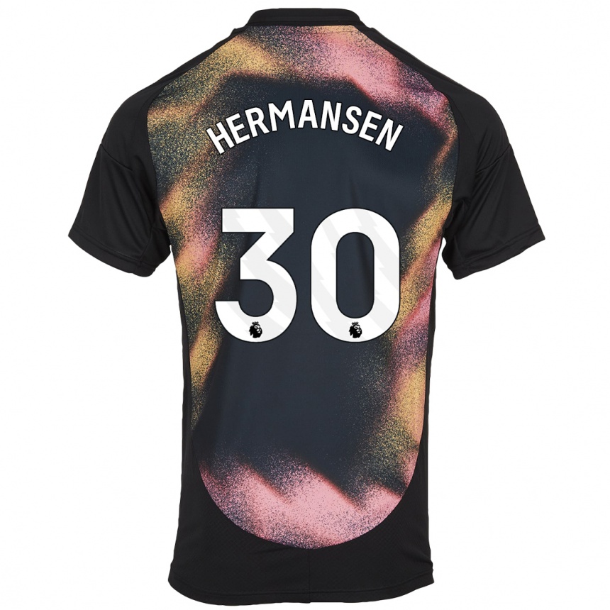 Kids Football Mads Hermansen #30 Black White Away Jersey 2024/25 T-Shirt Australia