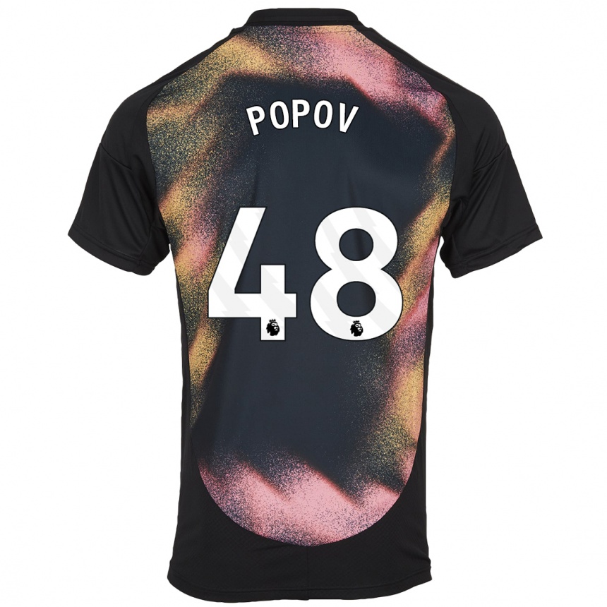 Kids Football Chris Popov #48 Black White Away Jersey 2024/25 T-Shirt Australia