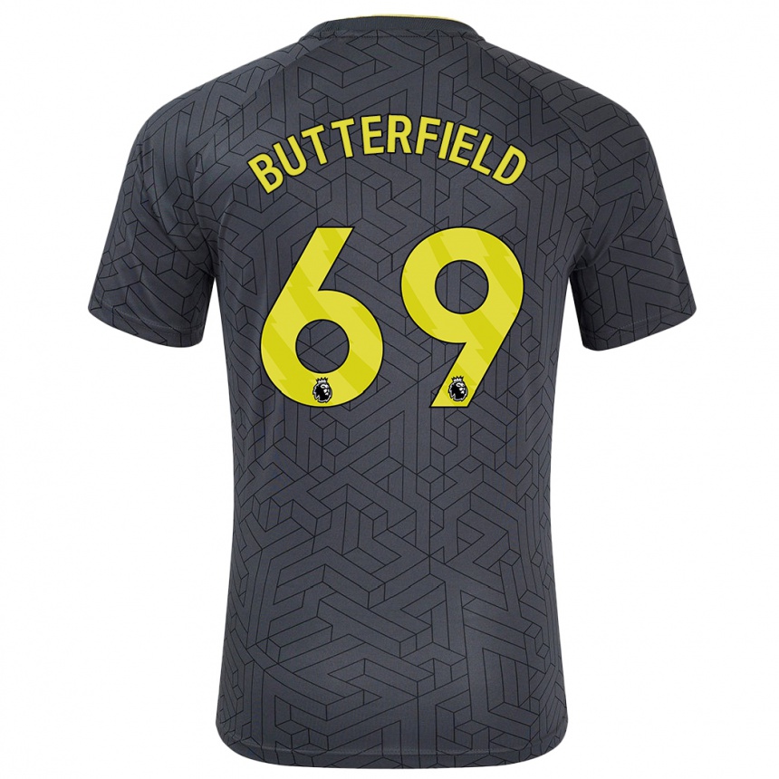 Kids Football Luke Butterfield #69 Black Yellow Away Jersey 2024/25 T-Shirt Australia