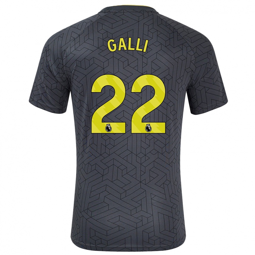 Kids Football Aurora Galli #22 Black Yellow Away Jersey 2024/25 T-Shirt Australia