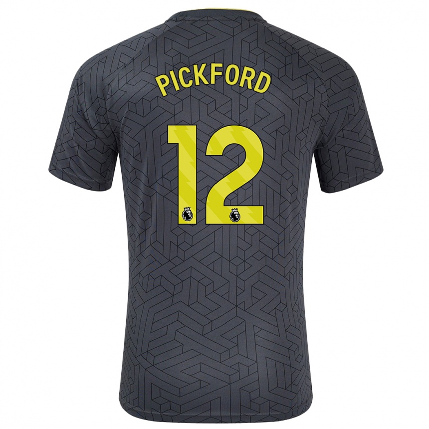 Kids Football Jordan Pickford #12 Black Yellow Away Jersey 2024/25 T-Shirt Australia