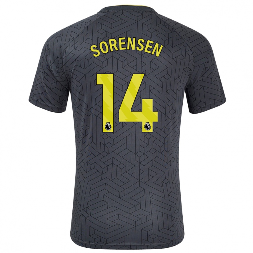 Kids Football Nicoline Sorensen #14 Black Yellow Away Jersey 2024/25 T-Shirt Australia