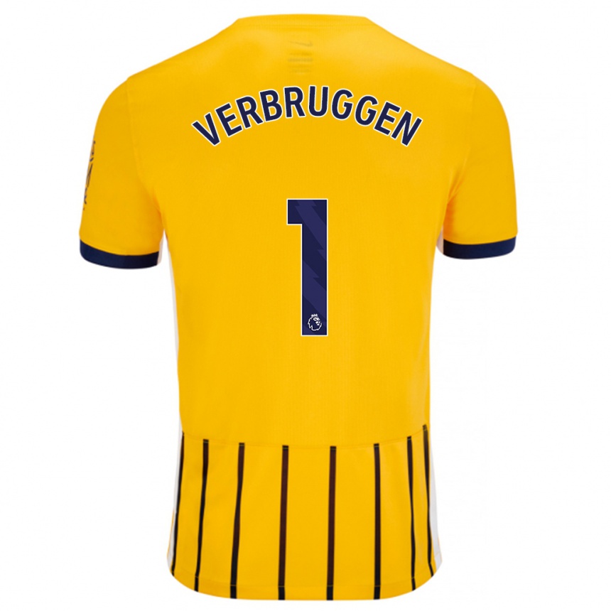 Kids Football Bart Verbruggen #1 Gold Blue Pinstripes Away Jersey 2024/25 T-Shirt Australia