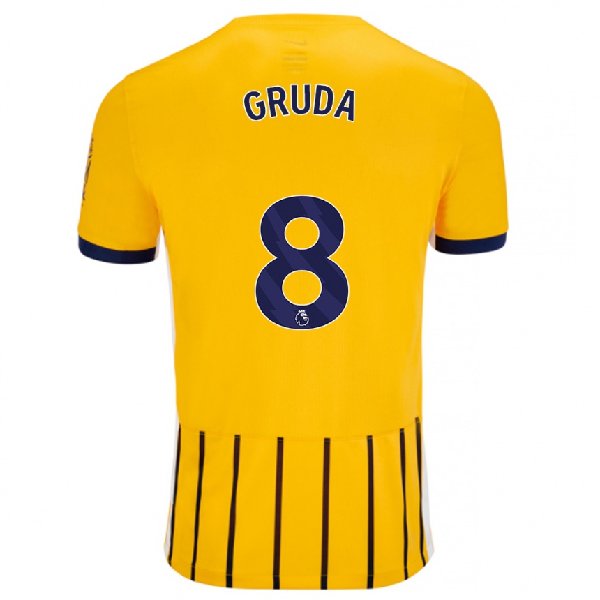 Kids Football Brajan Gruda #8 Gold Blue Pinstripes Away Jersey 2024/25 T-Shirt Australia