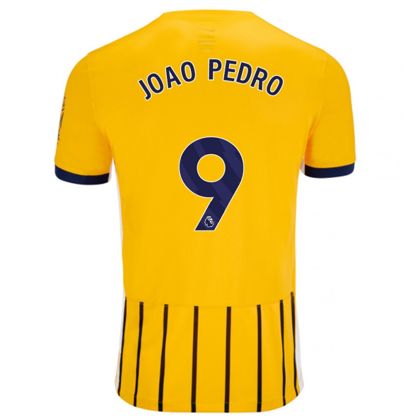 Kids Football João Pedro #9 Gold Blue Pinstripes Away Jersey 2024/25 T-Shirt Australia